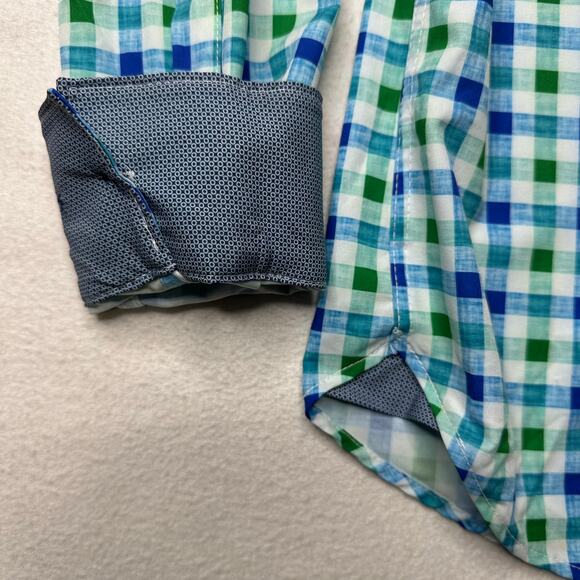 Construct Men's Blue Gingham Button Up Shirt Size L Slim Fitl‎ Beach - Picture 3 of 9